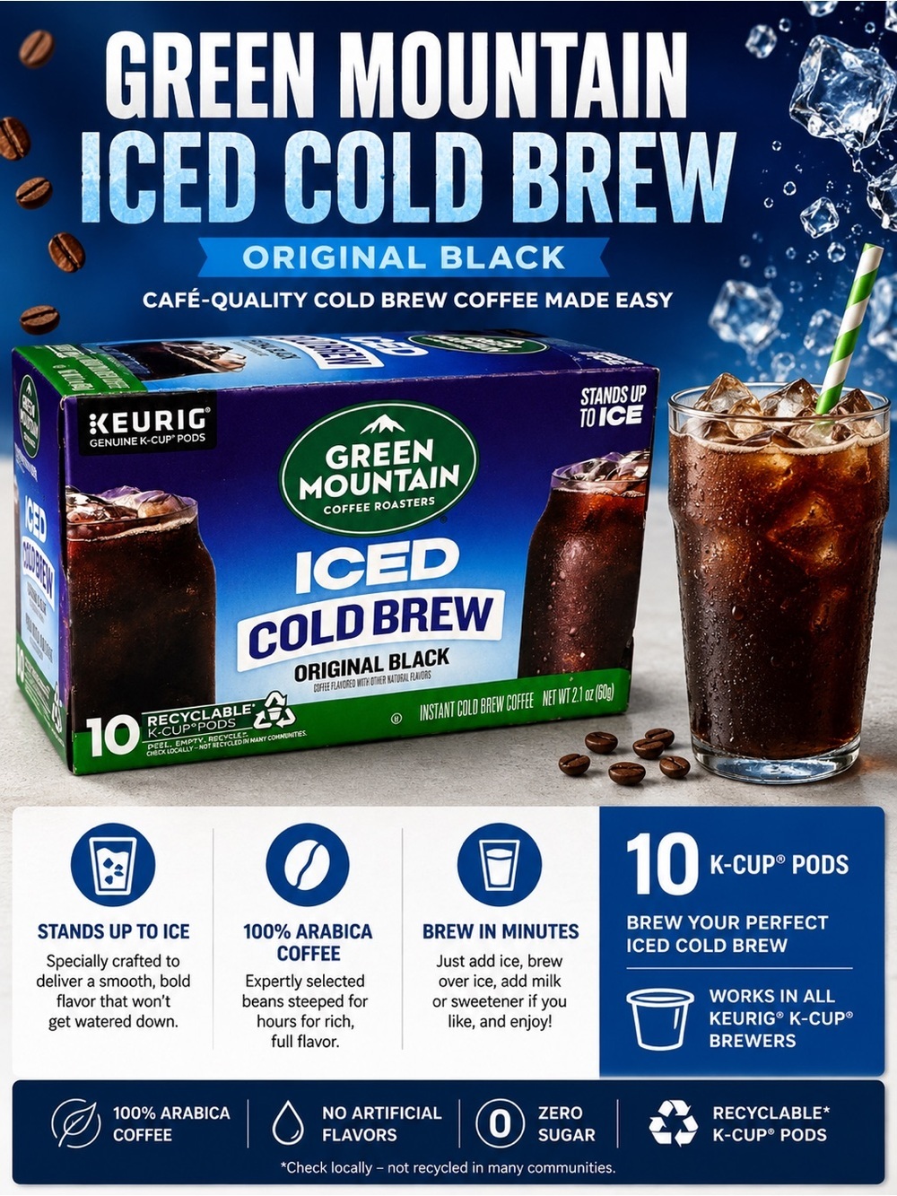 Green Mountain Iced Cold Brew Original Black - Dark Brown 10 count
